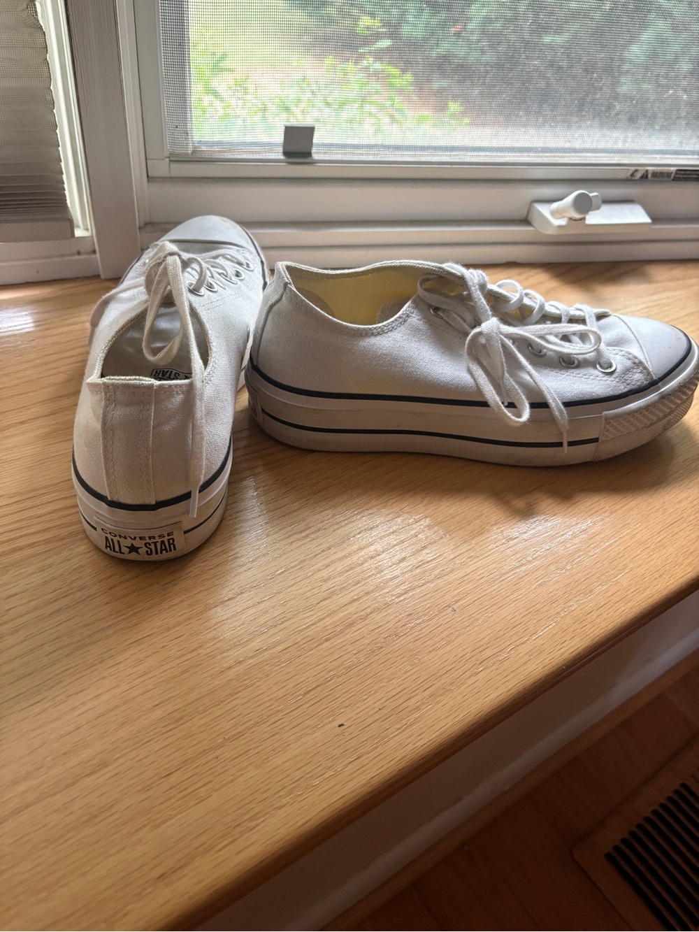 Converse White Low-Top Canvas Sneakers with Black Stripe